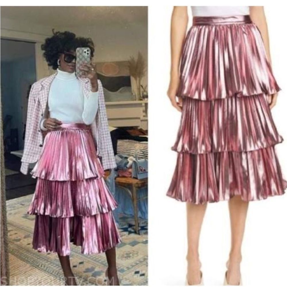 Tanya Taylor Pink Tiered Skirt, US8